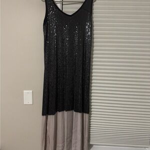 Tempo Paris Black and Tan Long Sequin Dress